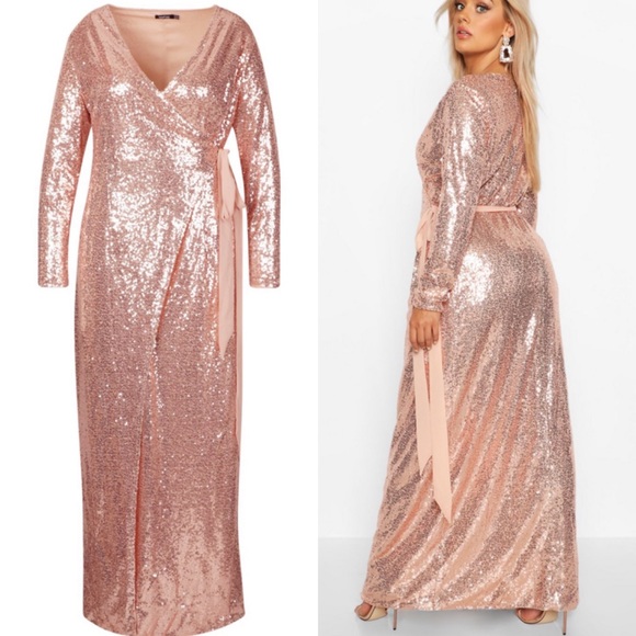 Boohoo Plus Dresses & Skirts - Sz US14 Sequin Wrap Floor Sweeping Maxi Dress